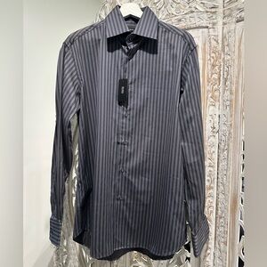 BOSS Men's Gray & Black Vertical Stripe Dress Shirt